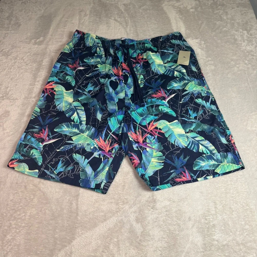 NWT Tommy Bahama Mens Tropical Floral Cotton Shorts Navy Blue Size Large